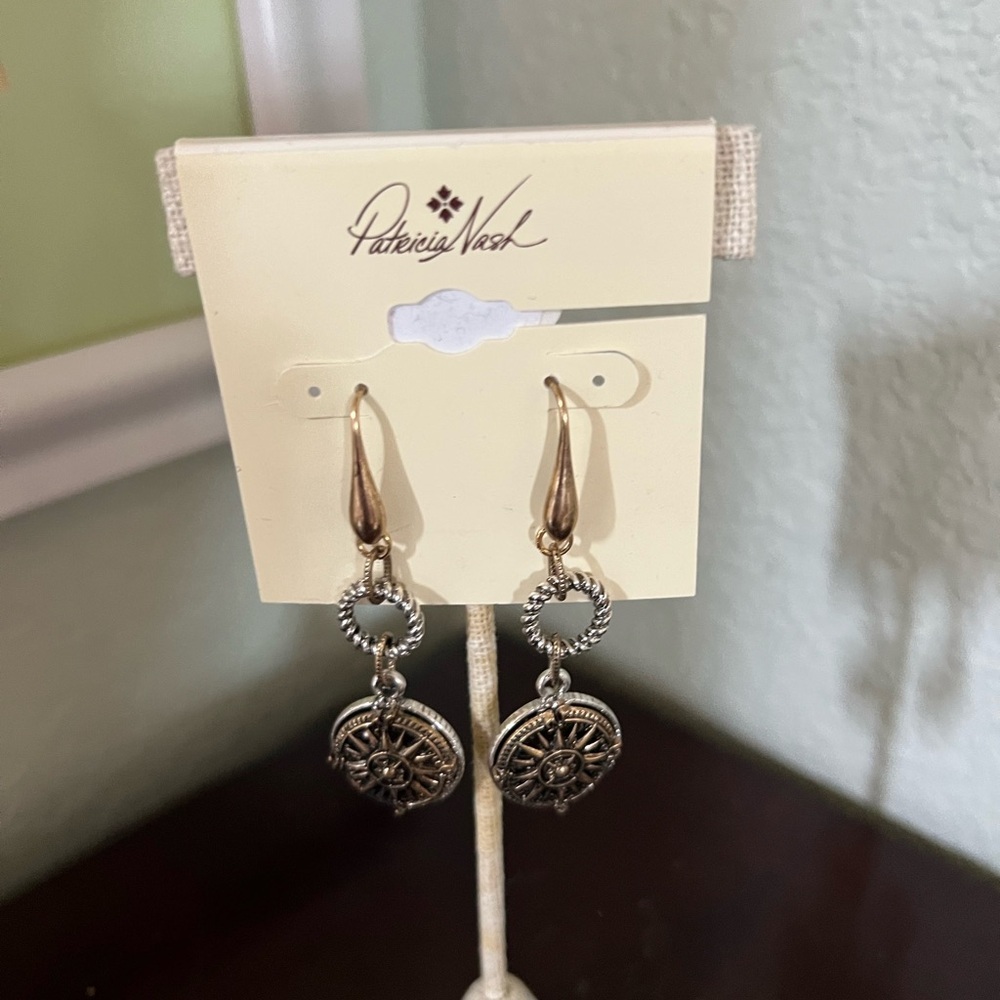 NWT Patricia Nash Gold and Silver Compass Fishhook Earrings #PNER